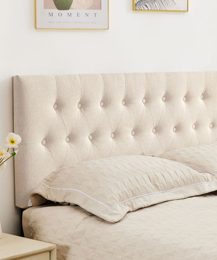 JONPONY Tufted Upholstered Headboard Queen Size, Solid Wood Head Board with Adjustable Height Headboard from 37" to 51",Bed Frame Adapters,Beige,Headboard Only