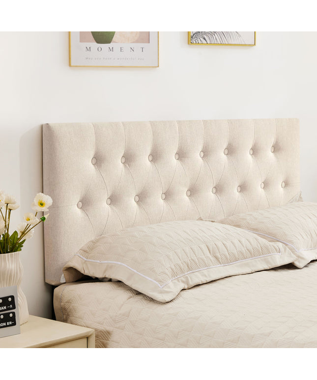 JONPONY Tufted Upholstered Headboard Queen Size, Solid Wood Head Board with Adjustable Height Headboard from 37" to 51",Bed Frame Adapters,Beige,Headboard Only