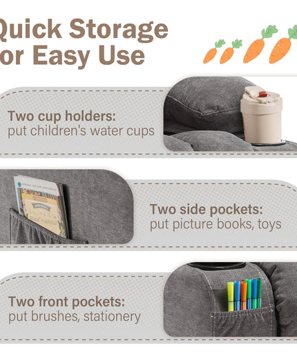 JONPONY Kids Recliner Chair,Push Back Toddler Recliner with Cup Holders & Side Pockets,Adjustable Footrest & Headrest Kids Sofa for Boys Girls 3+ Age Group, Grey