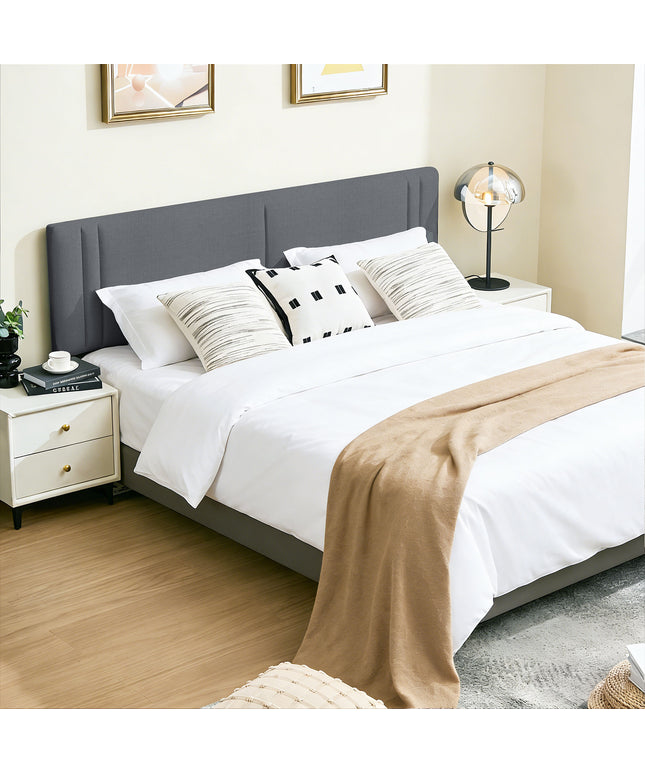 JONPONY Upholstered Full Headboard,Solid Wood Head Board with Linen Fabric,Adjustable Height Headboard from 37" to 51",Bed Frame Adapters,Headboard Only