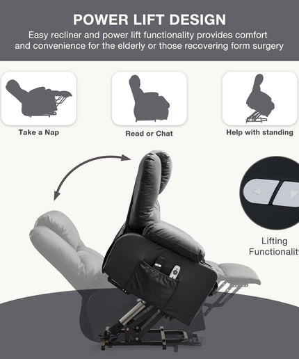 JONPONY Power Lift Recliner Chair Recliners for Elderly with Heat and Massage Recliner Chair for Living Room with Infinite Position and Side Pocket,USB Charge Port,Black