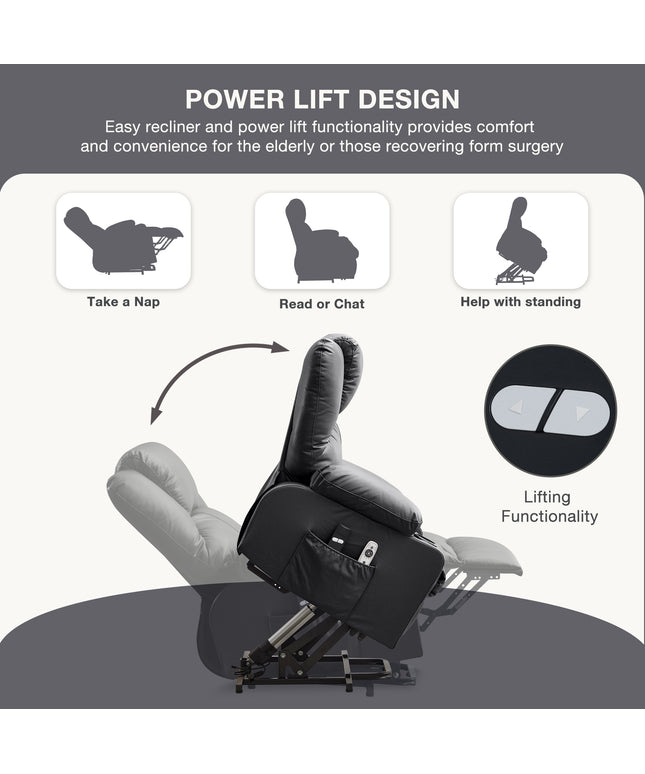 JONPONY Power Lift Recliner Chair Recliners for Elderly with Heat and Massage Recliner Chair for Living Room with Infinite Position and Side Pocket,USB Charge Port,Black