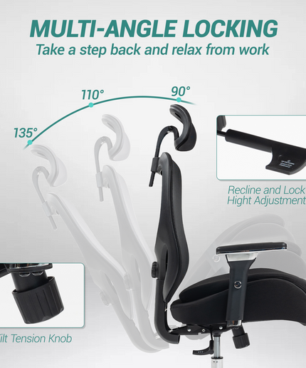 JONPONY 750 LBS Big and Tall Office Chair, Heavy Duty Executive Chair w/4D Arms, Ergonomic Computer Home Desk Chair, Swivel Mesh Chair w/2D Lumbar Support, Adjustable Headrest, Tilt Lock-Black