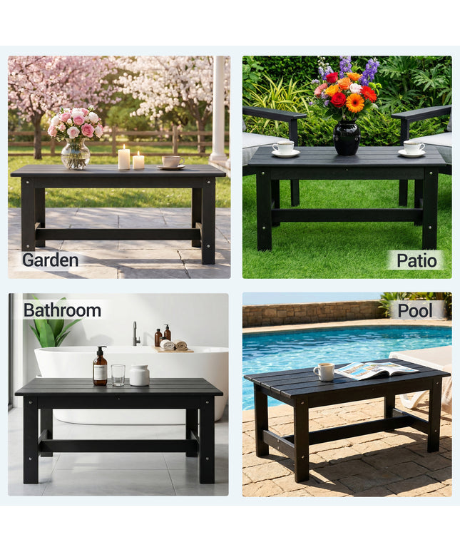 Jonpony Outdoor Coffee Table, Rectangle Patio Coffee Table, All-Weather Side Table for Balcony, Poolside, Deck, Garden, 37.7''L x 20.8''D x 17.7''H