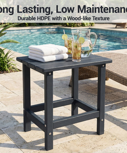 JONPONY HDPE Outdoor Side Table, Black | Waterproof Patio End Tables for Garden Poolside Balcony Deck Porch Backyard or Indoor Use, 17.5"L x 12.5"D x 16.5"H