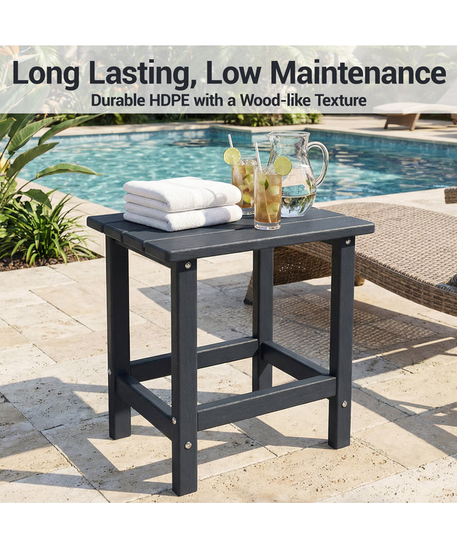 JONPONY HDPE Outdoor Side Table, Black | Waterproof Patio End Tables for Garden Poolside Balcony Deck Porch Backyard or Indoor Use, 17.5"L x 12.5"D x 16.5"H