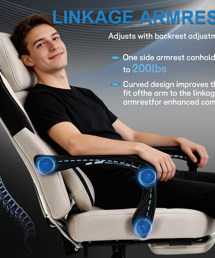 JONPONY Gaming Chair,500LBS Fabric Gamer Chair with footrest for Adults, High Back Ergonomic Computer Game Chair with Adjustable Headrest and Lumbar Support,White