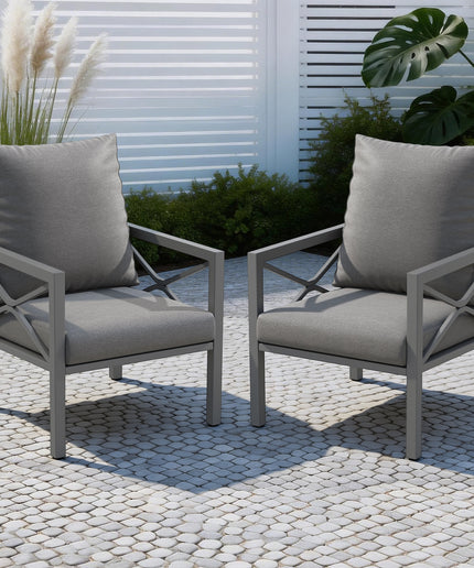 Jonpony 2-Piece All-Weather Metal Patio Furniture Set, Outdoor Bistro Armchairs with Cushions, Heavy Duty Steel Frame & Washable Cushions for Backyard Garden (Grey)