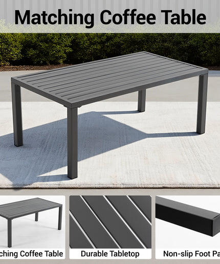 Jonpony 2-Piece All-Weather Metal Patio Furniture Set, Cushioned Loveseat 2 Seats Sofa Bench w/Coffee Table, Heavy Duty Steel Frame & Washable Cushions for Backyard Garden (Grey)