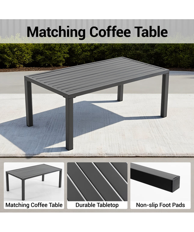 Jonpony 2-Piece All-Weather Metal Patio Furniture Set, Cushioned Loveseat 2 Seats Sofa Bench w/Coffee Table, Heavy Duty Steel Frame & Washable Cushions for Backyard Garden (Grey)