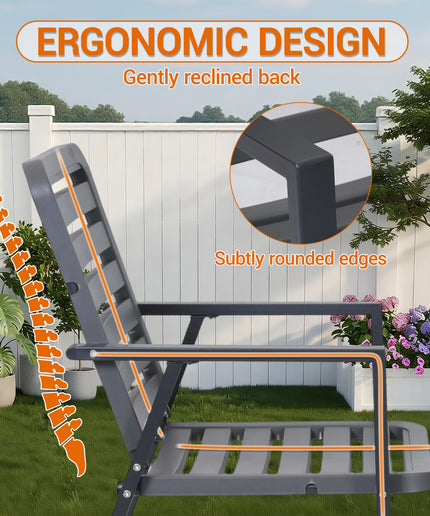 Jonpony Outdoor Dining Chairs Set of 2, All-Weather PP-Patio Chairs, Metal Frame Outdoor Chairs, Waterproof Restaurant Chairs for Front Porch, Balcony Chairs for Backyard Garden, Grey
