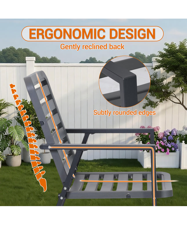 Jonpony Outdoor Dining Chairs Set of 2, All-Weather PP-Patio Chairs, Metal Frame Outdoor Chairs, Waterproof Restaurant Chairs for Front Porch, Balcony Chairs for Backyard Garden, Grey