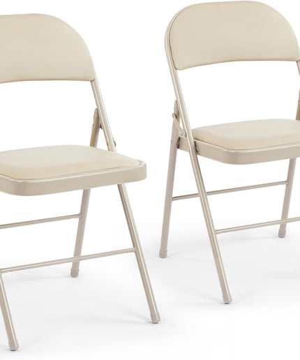 JONPONY 2 Pack Leather Padded Folding Chair, Indoor Outdoor Portable Stackable Commercial Seat with Steel Frame, Capacity for Home, Office, Party, Comfy, Black