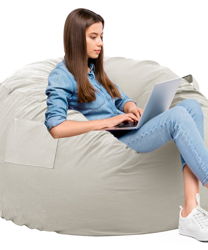 JONPONY  Bean Bag Sofa Chair 3Ft, Removable and Washable Matte Velvet Fabric Cover, Memory Foam Filling for Adults for Home, Grey