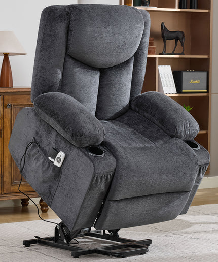 JONPONY Power Lift Recliner Chair Recliners with Heat and Massage Recliner Chair for Living Room with Infinite Position and Side Pocket,USB Charge Port,Grey