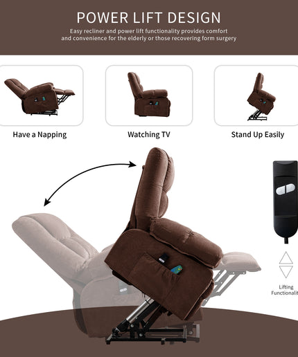 JONPONY Power Lift Recliner Chair Recliners for Elderly with Heat and Massage Recliner Chair for Living Room with Infinite Position and Side Pocket,USB Charge Port,Brown