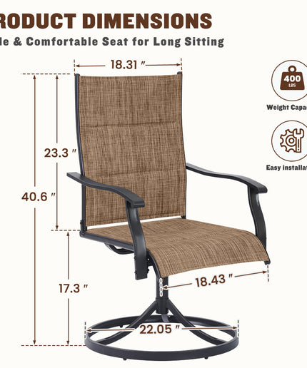 JONPONY Patio Swivel Dining Chairs Set of 2, Outdoor Dining Chairs 360°Swiwel with Steel Frame & Textilene Fabric, High Back Patio Dining Chairs