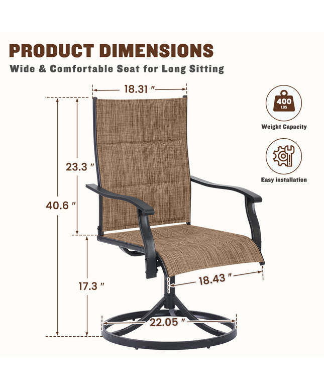 JONPONY Patio Swivel Dining Chairs Set of 2, Outdoor Dining Chairs 360°Swiwel with Steel Frame & Textilene Fabric, High Back Patio Dining Chairs