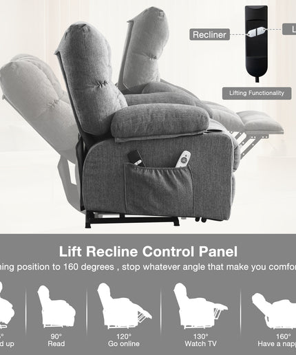 JONPONY Power Lift Recliner Chair Recliners for Elderly with Heat and Massage Recliner Chair for Living Room with Infinite Position and Side Pocket,USB Charge Port,Grey