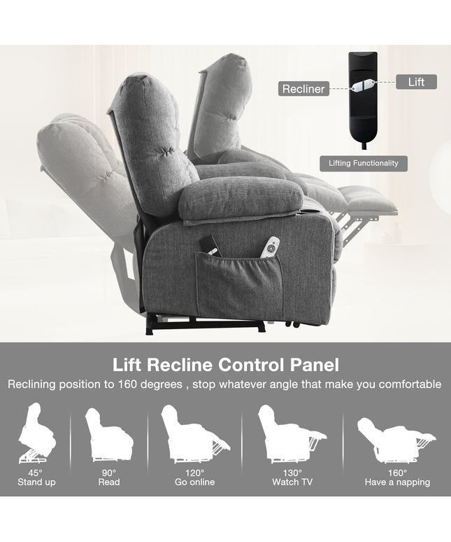 JONPONY Power Lift Recliner Chair for Elderly with Heat and Vibration Massage Recliner Chair with USB Charge Port for Living Room- Infinite Position, Side Pocket,Grey