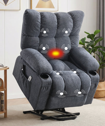 JONPONY Power Lift Recliner Chair Recliners for Elderly with Heat and Massage Recliner Chair for Living Room with Infinite Position and Side Pocket,USB Charge Port,Grey