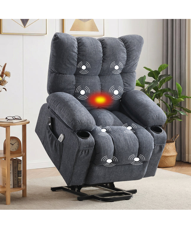 JONPONY Power Lift Recliner Chair Recliners for Elderly with Heat and Massage Recliner Chair for Living Room with Infinite Position and Side Pocket,USB Charge Port,Grey
