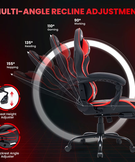 JONPONY 500LBS Big & Tall Gaming Chair, Ergonomic High-Back Gamer Chair with Footrest Lumbar Support, PU Leather Office Computer Chair for Long Sitting, Red