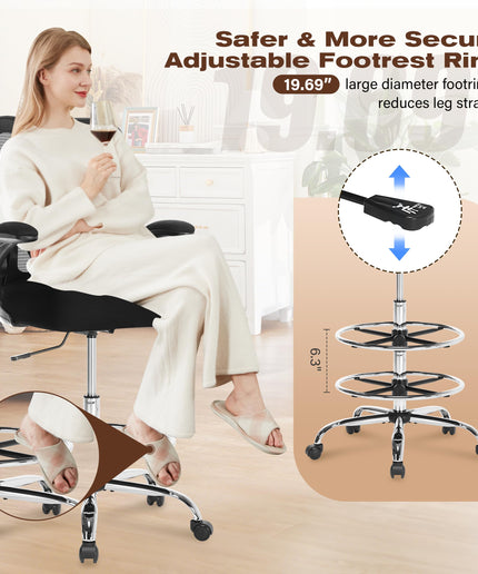 JONPONY 400LBS Drafting Chair, Tall Office Chair with Adjustable Lumbar Support&Footrest Ring, Comfy Extra Deep W-Shape Thicken Cushion, Breathable Mesh Standing High Desk Chair