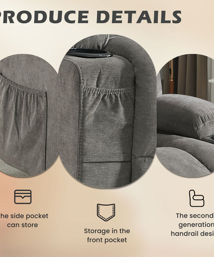 JONPONY Reclining Loveseat with Cup Holders for Living Room 2 Seat Manual Loveseat Recliner with Side Pocket,Grey