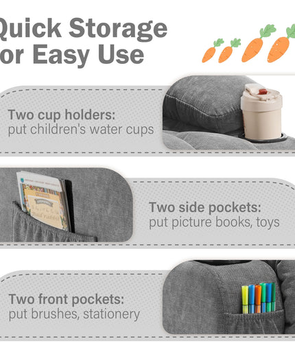 JONPONY Kids Recliner Chair,Push Back Toddler Recliner with Cup Holders & Side Pockets,Adjustable Footrest & Headrest Kids Sofa for Boys Girls 3+ Age Group, Grey