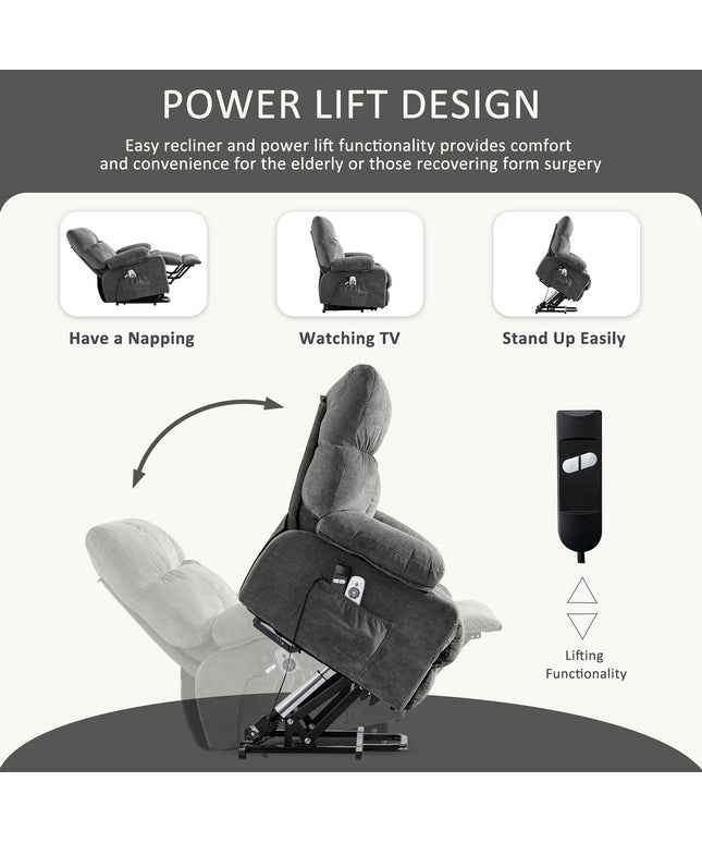 JONPONY Power Lift Recliner Chair Recliners for Elderly with Heat and Massage Recliner Chair for Living Room with Infinite Position and Side Pocket,USB Charge Port,Grey