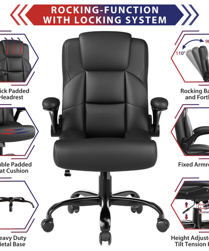 JONPONY Leather Office Chair, Big and Tall Office Chair 400LBS Wide Seat Ergonomic Computer Desk Chair High Back Executive Leather Chair Adjustable Task Chair Lumbar Back with 1-Year Warranty, Black