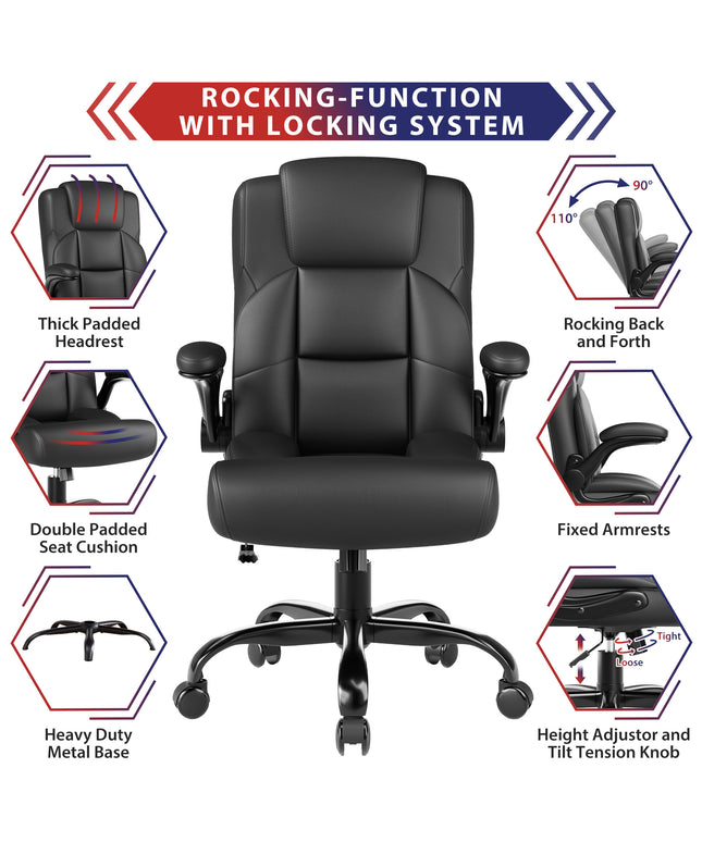 JONPONY Leather Office Chair, Big and Tall Office Chair 400LBS Wide Seat Ergonomic Computer Desk Chair High Back Executive Leather Chair Adjustable Task Chair Lumbar Back with 1-Year Warranty, Black