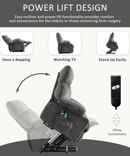 JONPONY Power Lift Recliner Chair Recliners for Elderly with Heat and Massage Recliner Chair for Living Room with Infinite Position and Side Pocket,USB Charge Port,Grey