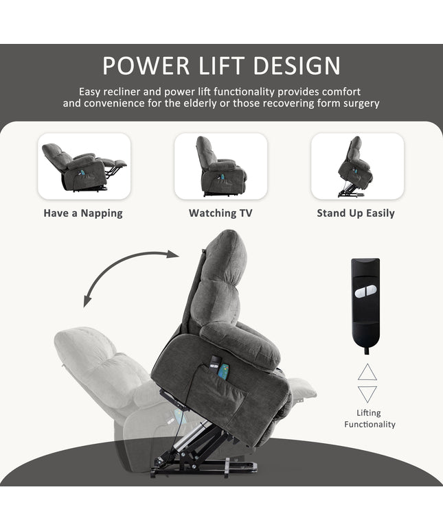 JONPONY Power Lift Recliner Chair Recliners for Elderly with Heat and Massage Recliner Chair for Living Room with Infinite Position and Side Pocket,USB Charge Port,Grey