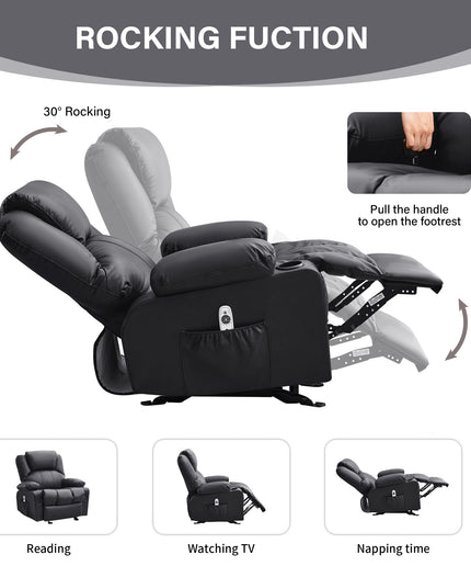 JONPONY Manual Recliner Chair with Heat Therapy and Massage Function, Heavy Duty Reclining Mechanism Massage Chair, Elderly Single Rocker Sofa with Cup Holders for Bedroom Home Theater,Black