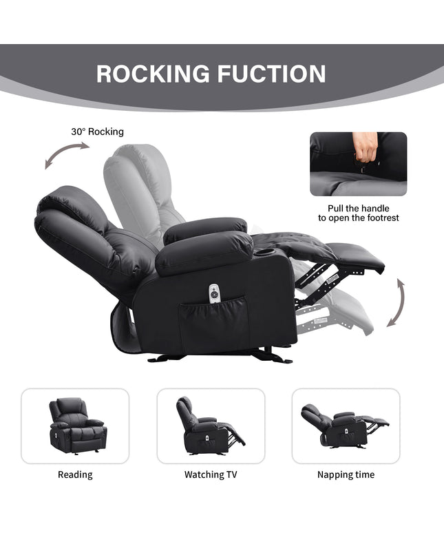 JONPONY Massage Swivel Rocker Recliner Chair with Vibration Massage and Heat Ergonomic Lounge Chair for Living Room with Rocking Function and Side Pocket, 2 Cup Holders, USB Charge Port,Black