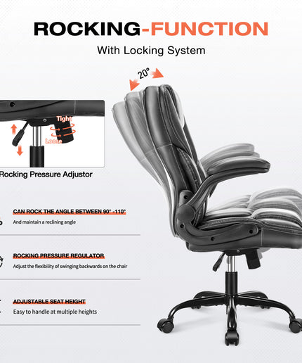 JONPONY Big and Tall Office Chair 400LBS Wide Seat Ergonomic Computer Desk Chair High Back Executive Leather Chair Adjustable Task Chair Lumbar Back Support 8 Hours Heavy Duty Design