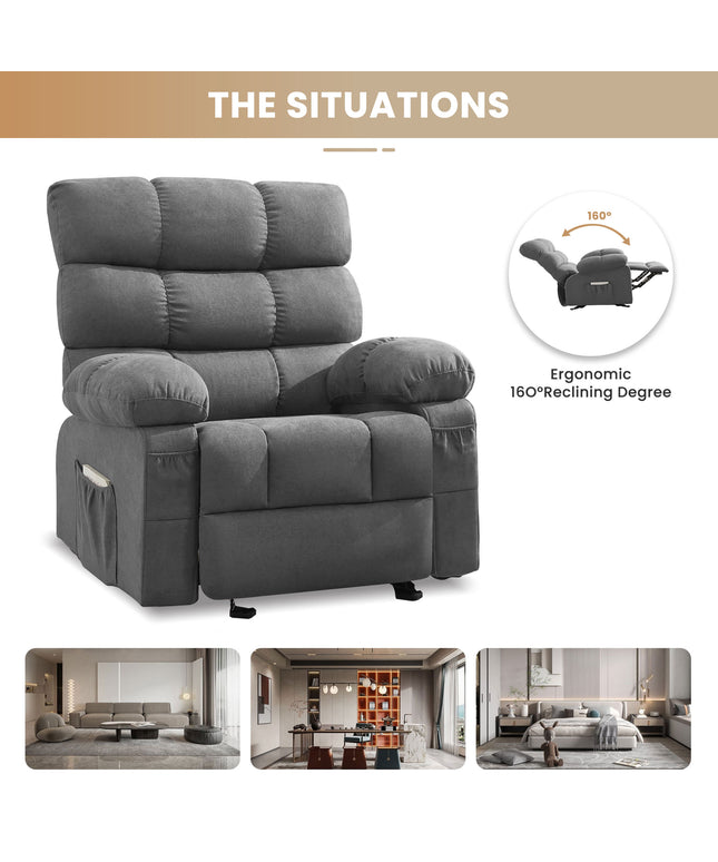 JONPONY Swivel Rocker Recliner Chair, Ergonomic Lounge Chair for Living Room,Small Spaces with Rocking Function,360° Swivel,Side Pocket,Gray