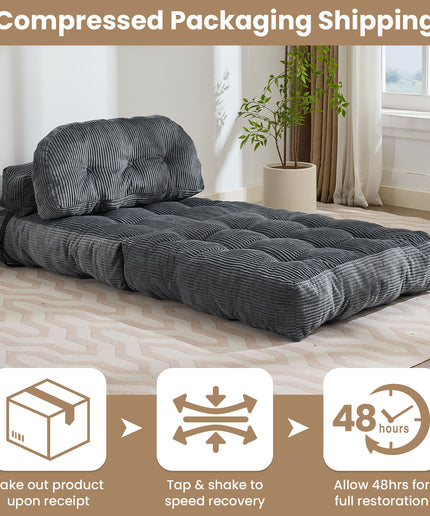 JONPONY Folding Sofa Bed, Convertible Sleeper Chair Couch with Pillow, Foldable Mattress Futon with Back Support, Portable Sleeper Chair Bed Comfort Floor Sofa for Living Room Bedroom, Single, Grey