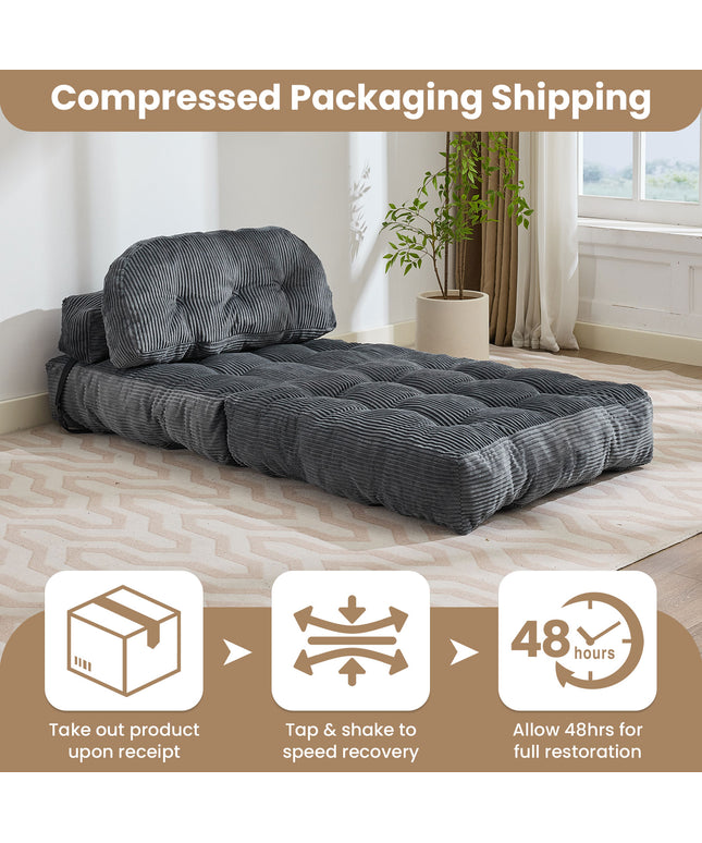 JONPONY Folding Sofa Bed, Convertible Sleeper Chair Couch with Pillow, Foldable Mattress Futon with Back Support, Portable Sleeper Chair Bed Comfort Floor Sofa for Living Room Bedroom, Single, Grey