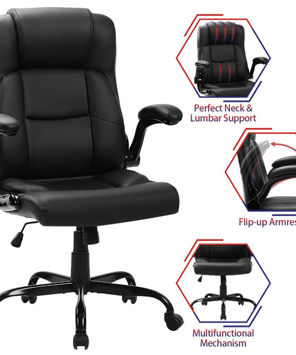 JONPONY Big and Tall Office Chair 400LBS Wide Seat Ergonomic Computer Desk Chair High Back Executive Leather Chair Adjustable Task Chair Lumbar Back Support 8 Hours Heavy Duty Design,9189,Black