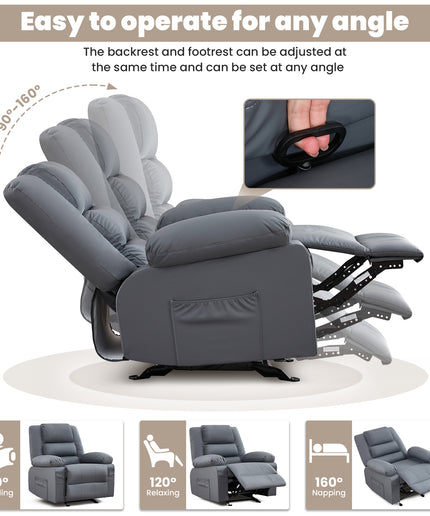 JONPONY Home Modern Comfort Reclining Chair,Elderly Single Rocker Sofa with Side Pocket for Bedroom Home Theater,Grey