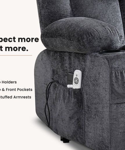 JONPONY Power Lift Recliner Chair Recliners with Heat and Massage Recliner Chair for Living Room with Infinite Position and Side Pocket,USB Charge Port,Grey
