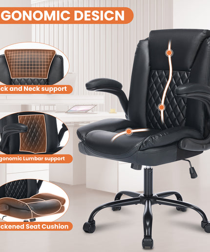 JONPONY Wide Ergonomic Office Chair – 300lbs, High Back Leather, Adjustable Lumbar & Comfortable Desk Chair