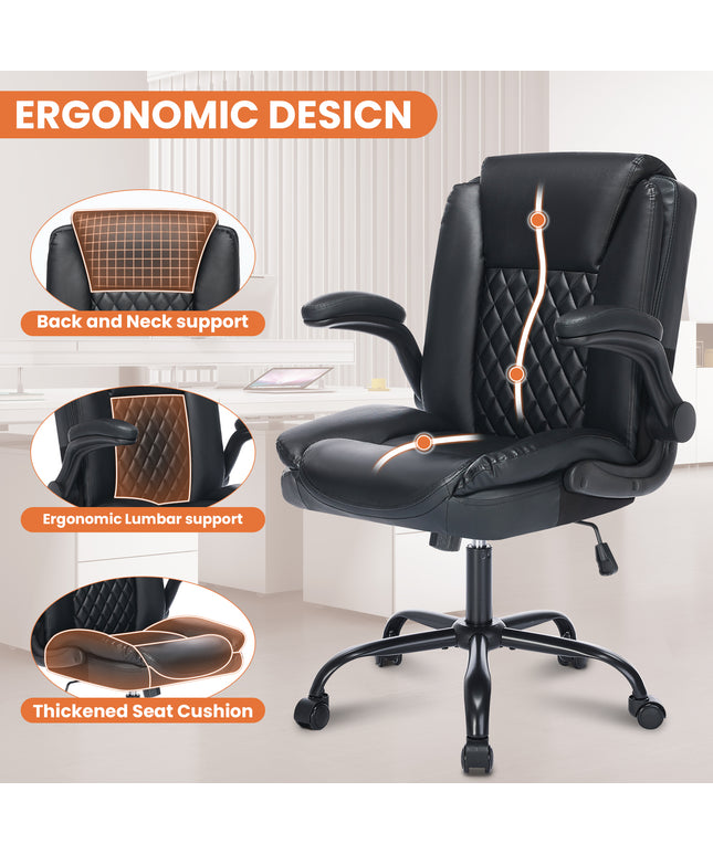 JONPONY Wide Ergonomic Office Chair – 300lbs, High Back Leather, Adjustable Lumbar & Comfortable Desk Chair