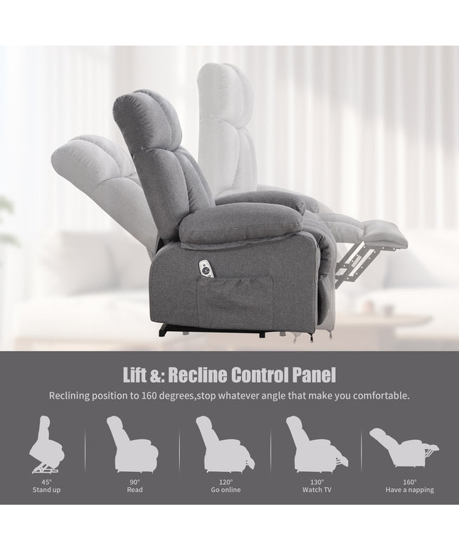 JONPONY Power Lift Recliner Chair Recliners for Elderly with Heat and Massage Recliner Chair for Living Room with Infinite Position and Side Pocket,USB Charge Port,Grey