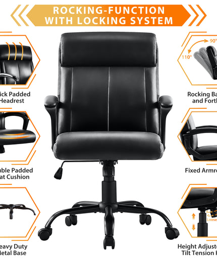 JONPONY Big and Tall Office Chair 300LBS Wide Seat Ergonomic Computer Desk Chair High Back Executive Leather Chair Adjustable Task Chair Lumbar Back Support 8 Hours Heavy Duty Design,Black