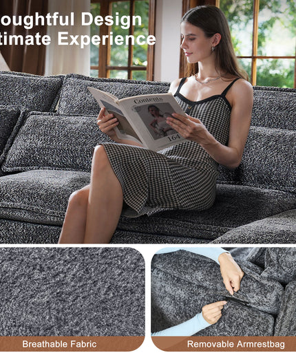 JONPONY 109" Modular Sectional Sofa,Boucle Couch Set,U-Shaped Sleeper Sofa for Living Room,Grey