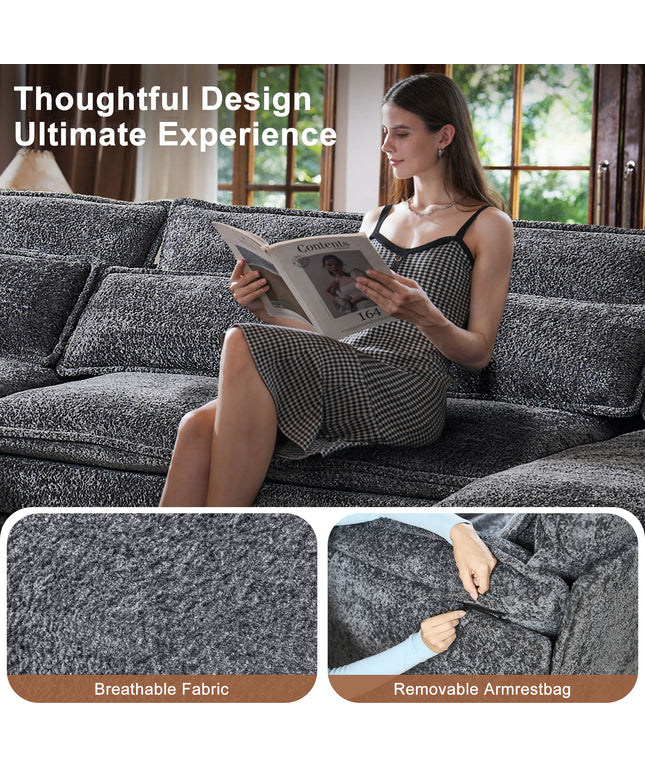 JONPONY 109" Modular Sectional Sofa,Boucle Couch Set,U-Shaped Sleeper Sofa for Living Room,Grey